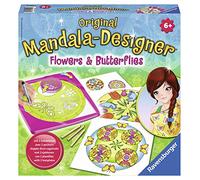 Ravensburger - Mandala Designer - Dessin - Loisir créatif - Pochoirs - Crayons de Couleur Inclus - Flowers & Butterflies - Fleurs - Papillons - Enfant - Dès 6 Ans - 29809 - Version française