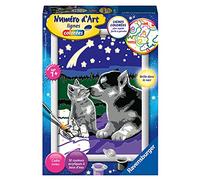 Ravensburger - Numéro d’Art Format 13x18cm - Chiot Husky et Chaton - Loisir créatif - Kit Peinture par numéros - Peinture phosphorescente - Activité créative - Dès 7 Ans - 29666 - Version française
