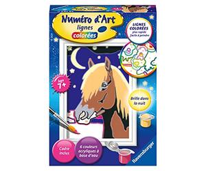 Ravensburger - Numéro d’Art Format 8x12cm - Cheval de Nuit - Loisir créatif - Kit de Peinture par numéros - avec Peinture phosphorescente - Activité créative - Dès 7 Ans - 28784 - Version française