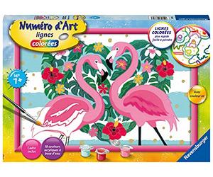 Ravensburger - Numéro d’Art grand format - Flamingos amoureux - Loisir créatif - Kit de peinture dorée - Activité détente & créative - Dès 7 ans - 28770 - Version française