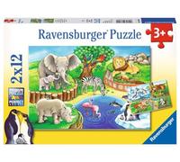 Ravensburger – Puzzle enfant Les animaux du zoo – 2 x 12 pièces – Dès 3 ans