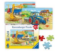 Ravensburger - Puzzle 2x24 pièces - Ferme et Chantier | Fille ou garçon dès 4 ans - Puzzle de qualité supérieure - Carton épais et résistant - Lot de 2 puzzles - 2 posters inclus
