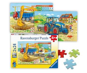Ravensburger - Puzzle 2x24 pièces - Ferme et Chantier | Fille ou garçon dès 4 ans - Puzzle de qualité supérieure - Carton épais et résistant - Lot de 2 puzzles - 2 posters inclus