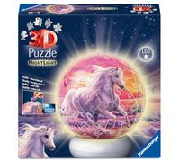 Ravensburger Puzzle 3D Ball illuminé Chevaux à la Plage – 72 pièces – Sans colle – Socle lumineux