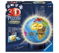 Ravensburger - Puzzle 3D Ball illuminé - Globe terrestre - A partir de 6 Ans - 72 pièces numérotées à Assembler sans Colle - Socle Lumineux Inclus - 12184