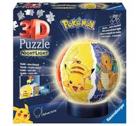 Ravensburger - Puzzle 3D Ball illuminé - Pokémon - A partir de 6 Ans - 72 pièces numérotées à Assembler sans Colle - Socle Lumineux Inclus - 11547