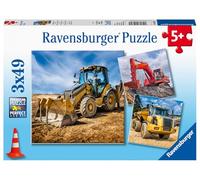 Ravensburger - Puzzle 3x49 pièces - Véhicules de Construction en Service | Fille ou garçon dès 5 ans - Puzzle de qualité supérieure - Carton épais et résistant - Lot de 3 puzzles - 3 posters inclus