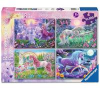 Ravensburger - Puzzle 4x100 pièces - Licornes Magiques | Fille ou garçon dès 5 ans - Puzzle de qualité supérieure - Carton épais et résistant - Lot de 4 puzzles