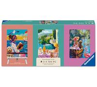 Ravensburger - Puzzle Adulte - Coffret - Trois Minis Puzzles - Support - Voyage du Chien - 100 pièces - Design Kawaii - Puzzle décoratif avec chevalet - 12002049