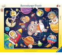 Ravensburger Puzzle enfants – Les animaux dans l'espace – Cadre 40 pièces – dès 4 ans – carton épais