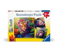 Ravensburger - Puzzle Enfant - Lot de 3 Puzzles 49 pièces - Les bébés de la Jungle - Fille ou garçon dès 5 Ans - Puzzle de qualité supérieure - 3 Posters Inclus - Animaux Sauvages - 05735