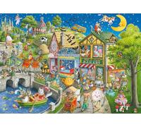 Ravensburger Puzzle Mother Gooseville de 1000 pièces | Papier structuré en lin de qualité supérieure | Scènes de comptines enchanteresses par Ingrid Slyder | Construction respectueuse de