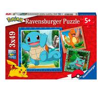 Ravensburger - Puzzle 3x49 pièces - Salamèche Bulbizarre et Carapuce | Fille ou garçon dès 5 ans - Puzzle de qualité supérieure - Carton épais et résistant - Lot de 3 puzzles - 3 posters inclus