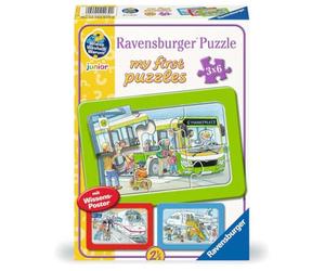 Ravensburger Puzzle pour Enfants 12004039 Voyager en Bus, en Train et en Avion - Mon Premier Puzzle de 3 x 6 pièces et Pourquoi