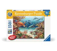 Ravensburger 13411-Animaux Marins sur Le récif de Corail Pourquoi Puzzle 150 pièces XXL + Poster de Connaissances pour Les Enfants à partir de 7 Ans, 13411