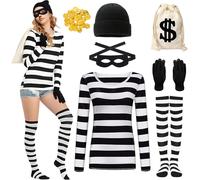 Raveparty Costume de voleur pour enfants, costume de voleur avec sac swag, masque de voleur pour garçons et filles, costumes de la journée mondiale du livre (femmes, taille S)