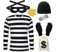 Raveparty Costume de voleur pour enfants, costume de voleur avec sac swag, masque de voleur pour garçons et filles, costumes de la journée mondiale du livre (homme, taille XL)