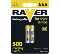 Raver by Lot de 2 Micro Piles solaires AAA Rechargeables pour Lampes solaires NiMH 1,2 V,HR03,400 mAh Température de Fonctionnement