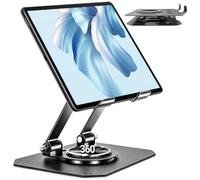 Ravetard Support Tablette Bureau Hauteur Réglable, Robuste Support iPad avec Base Métallique Rotative 360 Degrés, Berceau Portable Pliable pour iPad/Pro/Air/Mini, iPhone, Moniteurs Portables