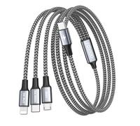 RAVIAD 100W Câble Chargeur Multi Embout [2M] Cable Multi Chargeur USB C vers USB C [100W]+Typ C vers Lightning[27W]+Typ-C à Micro[10W] pour iPhone 15/14, Galaxy S24/S23, Pad Pro/Mini, MacBook