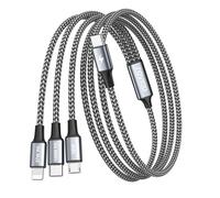 RAVIAD 100W Câble Chargeur Multi Embout [3M] Cable Multi Chargeur USB C vers USB C [100W]+Typ C vers Lightning[27W]+Typ-C à Micro[10W] pour iPhone 17/16/15/14, Galaxy S25/S24, Pad Pro/Mini, MacBook