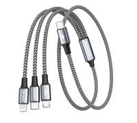 RAVIAD 100W Câble Chargeur Multi Embout [50CM] Cable Multi Chargeur USB C vers USB C [100W]+USB C vers Lightning[27W]+USB C vers Micro[10W] pour iPhone 17/16/15/14, Galaxy S25/S24, Pad, MacBook - Gris