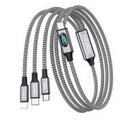 RAVIAD 100W Câble Chargeur Multi Embout USB C [1.2M] Schnellladekabel mit LED 3 in 1 Ladekabel [100W]+USB C vers Lightning[27W]+USBC vers Micro[10W] pour iPhone 16/15/14, Galaxy, Pad Pro/Mini, MacBook