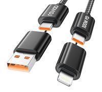 RAVIAD 100W Câble Multi USB 4 en 1 [2M] Cable Universel Cable iPhone USB C Charge Rapide Multi Chargeur USB C Nylon Tressé Câble USB C vers Lightning pour iPhone 17/16/15/14, Galaxy S25/S24, MacBook