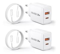 RAVIAD 20W Chargeur USB C Charge Rapide 2-Pack, Chargeur Rapide à USB A et C, Chargeur iPhone avec Câble USB C 3M pour iPhone 16 15 Pro Max, Samsung Galaxy S25 S24 S23 Ultra, iPad Pro, Macbook