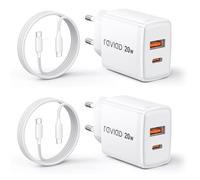 RAVIAD 20W Chargeur USB C Charge Rapide 2-Pack, Chargeur Rapide à USB A et C, Chargeur iPhone avec Câble USB C 2M pour iPhone 17 16 15 Pro Max, Samsung Galaxy S25 S24 S23 Ultra, iPad Pro, Macbook