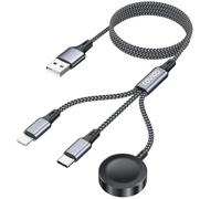 RAVIAD 3 en 1 Câble pour Chargeur Apple Watch, 1.2M Câble Multi Chargeur avec Chargeur Apple Watch, USB C et Lightning pour iWatch Ultra/SE/11/10/9/8/7/6/5/4/3/2/1, iPhone 17/16/15/14/13/12/11, Galaxy
