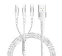 RAVIAD 3 en 1 Multi USB Câble en Nylon Tressé avec Micro USB Type C Lightning Connecteurs pour iPhone, Samsung Galaxy S22 S21, Huawei P30, Honor, OnePlus, Wiko, Kindle 1.2M