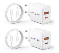RAVIAD 30W Chargeur USB C Rapide 2Pack 2Port GaN Chargeur USB avec Câble 1M | Chargeur Rapide USB A et USB C avec Câble USB C pour iPhone 17 16 15 Pro Max, Samsung Galaxy S26 S25, iPad, MacBook