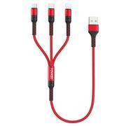 RAVIAD Câble Chargeur Multi Embout Court [50CM], 3 en 1 Câble Universel Cable multi chargeur de Chargement avec Lightning+ USB C+ Micro Connecteur pour iPhone, Samsung Galaxy, Huawei, OnePlus- Rouge