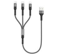 RAVIAD Câble Chargeur Multi Embout Court [50CM], 3 en 1 Câble Universel Cable multi chargeur de Chargement avec Lightning+ USB C+ Micro Connecteur pour iPhone, Samsung Galaxy, Huawei, OnePlus- Gris