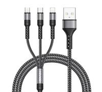 RAVIAD Câble Multi USB, 3 en 1 Câble Universel [1.2M] Multi USB Câble de Chargement en Nylon avec Micro USB Type C Lightning Câble pour iPhone, Samsung Galaxy S23, Huawei, Honor, OnePlus- Gris