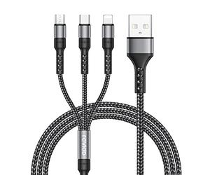 RAVIAD Câble Multi USB, 3 en 1 Câble Universel [1.2M] Multi USB Câble de Chargement en Nylon avec Micro USB Type C Lightning Câble pour iPhone, Samsung Galaxy S23, Huawei, Honor, OnePlus- Gris