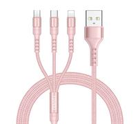RAVIAD Câble Multi USB, 3 en 1 Câble Universel 2M Multi USB Câble de Chargement en Nylon avec Micro USB Type C Lightning Câble pour iPhone, Samsung Galaxy, Huawei, Honor, Mi -Rose