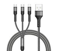 RAVIAD Câble Multi USB, 3 en 1 Câble Universel [2M] Multi USB Câble de Chargement en Nylon avec Micro USB Type C Lightning Câble pour iPhone, Samsung Galaxy S23, Huawei, Honor - Gris
