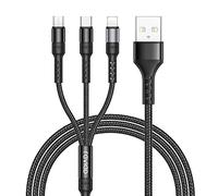 RAVIAD Câble Multi USB, 3 en 1 Multi Chargeur USB Câble Long en Nylon Tressé avec Micro USB Type C Connecteurs pour iPhone, Galaxy S25/S24/S23, Huawei P40/P30,Honor, Kindle -3M (Noir)