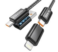 RAVIAD Câble Multi USB, 4 en 1 Câble Universel [2M] 100W Multi USB Câble de Chargement en Nylon avec USB C/USB A vers Lightning/Type C pour iPhone 17/16/15/14 Pro Max, Galaxy S25/S24/S23, MacBook, Pad