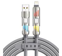 RAVIAD Câble Multi USB 4 en 1 Câble Universel [2M] Cable Chargeur Multi USB C Charge Rapide Lumière LED RGB avec USBC/USBA vers Lightning, USBC/USBA vers USB C pour iPhone 16/15/14, Galaxy, Pad