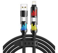 RAVIAD Câble Multi USB 4 en 1 Câble Universel [2M] Cable Chargeur Multi USB C Charge Rapide Lumière LED RGB avec USBC/USBA vers Lightning, USBC/USBA vers USB C pour iPhone 16/15/14, Galaxy, Pad - Noir