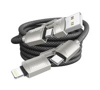RAVIAD Câble Multi USB, 4 en 1 Câble Universel [3M] Multi USB Câble de Chargement en Nylon avec USB C/A vers Lightning ou C pour iPhone, Samsung Galaxy, Huawei, Honor, OnePlus