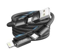 RAVIAD Câble Multi USB, 4 en 1 Câble Universel [3M] Multi USB Câble de Chargement en Nylon avec USB C/A vers Lightning ou Type C pour iPhone 16/15, Galaxy S24/S23, Huawei, Honor - Noir