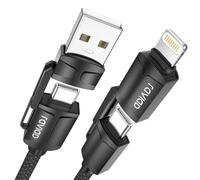RAVIAD Câble Multi USB, 4 en 1 Câble Universel Court [50CM] Multi USB Câble de Chargement en Nylon avec USB C/A vers Lightning ou Type C pour iPhone 16/15, Galaxy S24/S23, Huawei, Honor - Noir