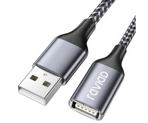 RAVIAD Câble Rallonge USB 2.0 2M, Câble Extension USB 2.0 Mâle A vers Femelle A Nylon Tressé Compatible pour Clé USB, Hub USB, Disque Dur Externe, Clavier, Imprimante, Webcam -Gris