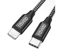 RAVIAD Câble USB C vers Lightning 1M Certifié MFi Câble USB C Lightning Charge Rapide Power Delivery Compatible avec iPhone 14/13 Pro Max/12/11 Pro Max/11/SE 2020/XR/XS/X/8 - Noir
