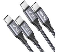 RAVIAD Câble USB C vers USB C [2M, Lot de 2], PD 60W Charge Rapide Câble USB Type C Nylon Tressé Compatible avec Samsung Galaxy S22 S21 S20 S10 S9 A51 A53 Note 20 10 Huawei P50 Google Pixel - Gris