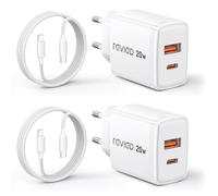 RAVIAD Chargeur Rapide iPhone 2-Pack [Certifié MFi] 20W Chargeur Rapide USB C for iPhone 14/14 Plus/14 Pro Max/13/12/11/SE/XS, USB C Secteur Prise et 1M Cable USBC Mural Type C Alimentation Adaptateur